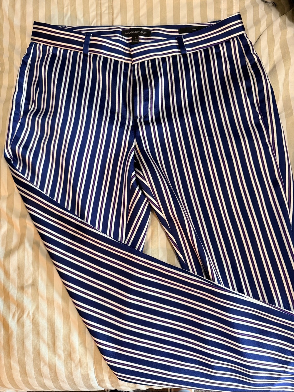 Banana Republic Navy and White Striped Satin Chinos - Picture 1 of 3